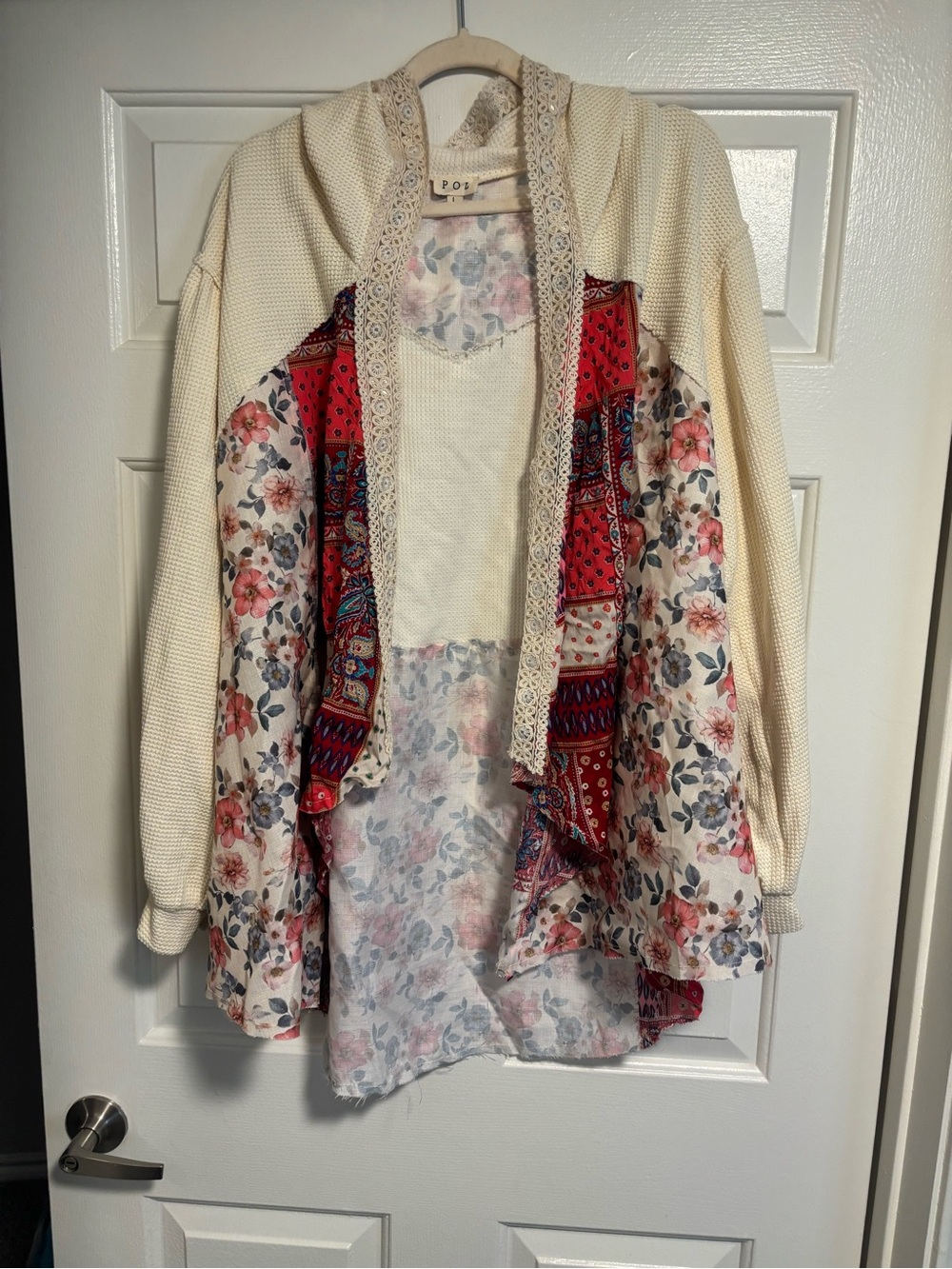 POL Oversized Floral & Red Patchwork Hooded Women’s Thermal